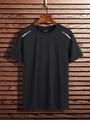 Men's black ice silk short sleeve T-shirt in size 2XL with reflective shoulder stripes - L / Black