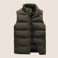 Gilet imbottito pesante verde oliva da uomo con collo alto e design trapuntato invernale - M / Verde Militare