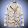 Camicia cargo da uomo in cotone con doppie tasche sul petto color beige kaki variante - M / Bianco