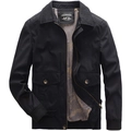Men's casual black cotton utility jacket with multi-pockets and full zipper closure - S / Black