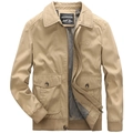 Men's khaki cotton cargo jacket with chest embroidery and classic zipper utility pockets - S / Khaki