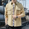 Khaki Herren-Freizeithemd mit langen Ärmeln und doppelten Brusttaschen im Outdoor-Stil - M / Khaki