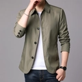 Veste homme décontractée vert olive classique en tissu coupe-vent avec boutons élégants - M / Kaki