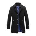Men's black wool overcoat featuring a lapel collar and stylish blue paisley silk lining - M / Black