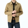 Klassische khakifarbene Herren-Baumwolljacke mit Umlegekragen und Reißverschluss - M / Khaki