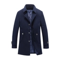 Navy blue men's mid-length overcoat with classic lapel and paisley lining on white background - M / Navy Blue