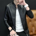 Veste de motard noire en similicuir pour homme avec col montant et zip chic - M / Noir