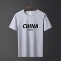 T-shirt grigia in cotone a maniche corte con stampa CHINA FANTASTIC in stile slim fit - M / Grigio chiaro