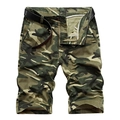 Men's lightweight cotton camo cargo shorts with belt in classic woodland camouflage - EU 30 / Khaki Camouflage