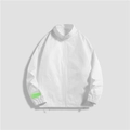 White casual windproof jacket for men with a stand collar and neon sleeve detail - M / Sleeve Label Style / White