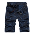 Men's breathable navy camo cotton shorts with stylish black leather belt detail - EU 30 / Light Blue Camo
