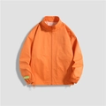Men's casual orange zip-up jacket with stand collar and adjustable drawstring hem - M / Sleeve Label Style / Orange Red