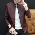 Veste homme en similicuir bordeaux à col montant avec poches zippées et coupe ajustée - M / Bordeaux