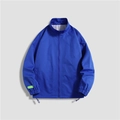 Men's dark blue windbreaker jacket with standing collar and neon green label accent - J6015 Blue / M