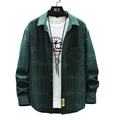 Chemise en flanelle à carreaux vert foncé pour homme avec manches longues et poche - L / Vert Foncé