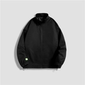 Men's loose black stand collar jacket with shoulder drop design and green cuff label - M / Tops / Black