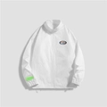 Men's loose casual white windbreaker jacket with holiday logo and green wrist patch - M / Tops / White