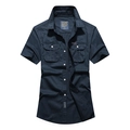 Camicia cargo da uomo a maniche corte blu scuro con doppie tasche con patta e bottoni - M / Blu scuro