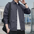 Giacca camicia da lavoro da uomo grigio scuro con vestibilità comoda e ampie tasche - M / Grigio