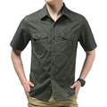 Camisa cargo de algodón para hombre en verde oliva con bolsillos dobles en el pecho - M / Verde Militar