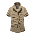 Camicia cargo da uomo in cotone kaki a maniche corte con tasche e dettagli outdoor - M / Cachi