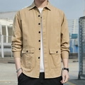 Camicia da uomo stile cargo color kaki a maniche lunghe con tasche e bottoni neri - M / Cachi