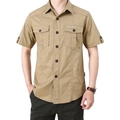 Camisa de trabajo caqui de manga corta para hombre con bolsillos dobles en el pecho - M / Caqui