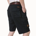 Schwarze Herren Cargo-Shorts aus Baumwolle mit Multi-Taschen und Retro Freedom-Lederetikett - EU 30 / Schwarz