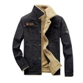 Marineblaue Herren-Winterjacke mit warmem Fleece-Futter und Stickerei-Patches - M / Schwarz