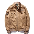 Men's khaki cotton military cargo jacket with shoulder epaulettes and classic zip closure - M / Khaki