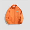 Orange standing collar windbreaker jacket with blue China print and hem drawstrings - M / Tops / Orange Red
