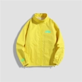 Men's loose yellow windbreaker jacket with stand collar and China letter print - M / Tops / Yellow