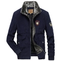 Men's navy blue corduroy winter jacket with warm thick fleece lining and stand collar - S / Royal Blue