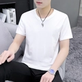 Men's slim fit white crew neck short sleeve T-shirt styled with accessories - M / White