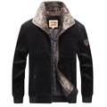 Men's warm black corduroy winter jacket with faux fur collar and ribbed cuffs - M / Black