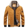 Men's warm brown corduroy jacket with gray faux fur collar and quilted lining - M / Yellow