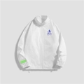 White stand collar sports jacket with cartoon print and adjustable drawstring hem - M / Tops / White