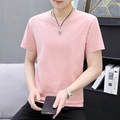 Men's casual crewneck short sleeve T-shirt in a soft pale pink cotton fabric - M / Pink