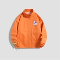 Men's bright orange windproof jacket with retro cartoon print and adjustable drawstring hem - M / Tops / Orange Red