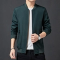 Men's dark green baseball collar bomber jacket with fine white dot texture and zip pockets - M / Dark Green