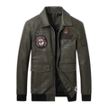 Chaqueta de motociclista ajustada para hombre en cuero sintético verde oliva militar - M / Verde
