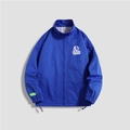 Men's casual windbreaker jacket in Klein Blue featuring white chest print and zip front - M / Tops / Blue
