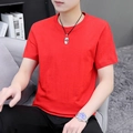 Men's solid red crew neck short sleeve T-shirt in premium heavy cotton fabric - M / Red