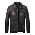 Chaqueta de aviador negra para hombre en cuero sintético con parches bordados - M / Negro