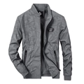 Giacca casual da uomo grigia con motivo mimetico, colletto dritto e tasche con cerniera - S / Grigio Scuro