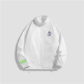 White casual men's jacket with stand collar and colorful logo on the chest - M / Tops / White