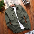 Camicia cargo da uomo in cotone verde oliva con doppie tasche con patta per outdoor - M / Verde Militare