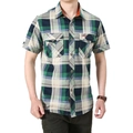 Chemise décontractée à carreaux pour hommes à manches courtes et poches poitrine - S / Carreaux Verts