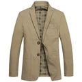 Blazer casual da uomo in cotone kaki con revers e chiusura classica a bottoni - M / Cachi Scuro