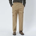 Pantalon cargo kaki pour homme avec poches, coupe droite et taille élastique extérieur - L / Kaki